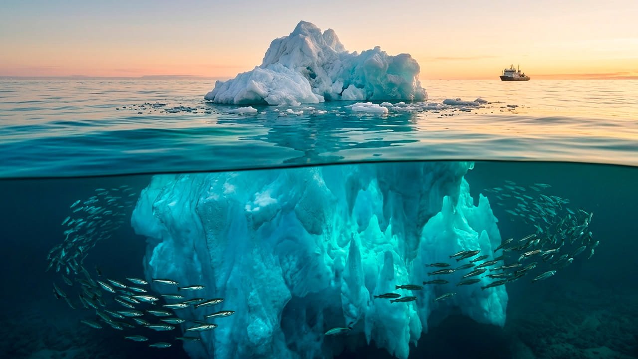 Ponta do iceberg representando um Exemplo de Endometrioma Ovariano